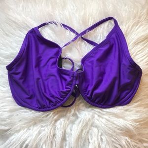 purple bikini top w/ adjustable cross tie in back